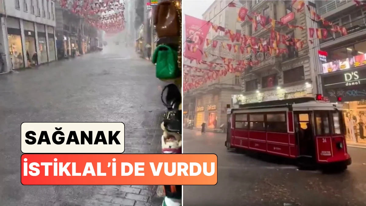 Tramvay Güçlükle İlerledi: Sağanak Sonrası Göle Dönen İstiklal Caddesi'nden Görüntüler Paylaşıldı